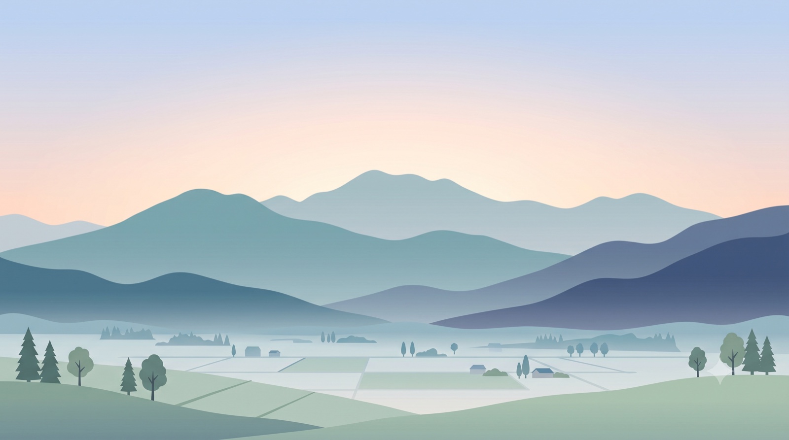 熊本・阿蘇の穏やかな夜明けの風景イラスト
